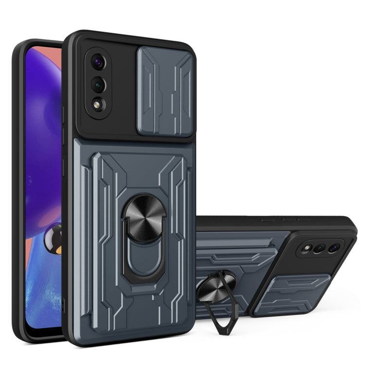 Camera Cover Phone Case with Card Slot & Holder, For Samsung Galaxy A02 / M02, For Samsung Galaxy A32, For Samsung Galaxy S20 FE, For Samsung Galaxy S20+, For Samsung Galaxy S21 Ultra 5G, For Samsung Galaxy A02s EU Version