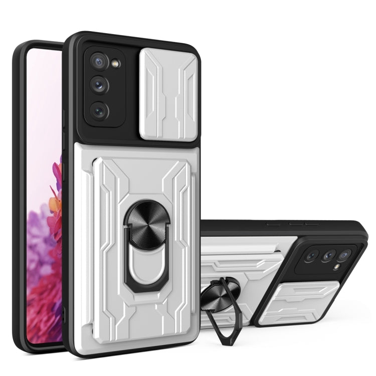 Camera Cover Phone Case with Card Slot & Holder, For Samsung Galaxy A02 / M02, For Samsung Galaxy A32, For Samsung Galaxy S20 FE, For Samsung Galaxy S20+, For Samsung Galaxy S21 Ultra 5G, For Samsung Galaxy A02s EU Version
