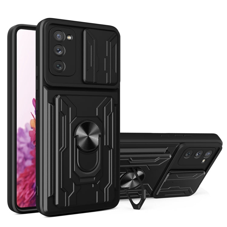 Camera Cover Phone Case with Card Slot & Holder, For Samsung Galaxy A02 / M02, For Samsung Galaxy A32, For Samsung Galaxy S20 FE, For Samsung Galaxy S20+, For Samsung Galaxy S21 Ultra 5G, For Samsung Galaxy A02s EU Version