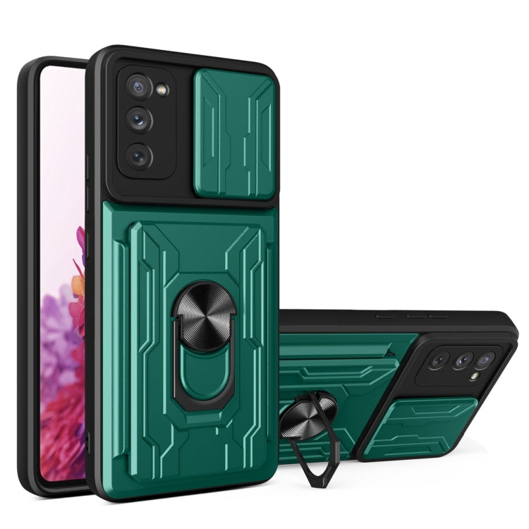 Camera Cover Phone Case with Card Slot & Holder, For Samsung Galaxy A02 / M02, For Samsung Galaxy A02s EU Version, For Samsung Galaxy A32, For Samsung Galaxy S20 FE, For Samsung Galaxy S20+, For Samsung Galaxy S21 Ultra 5G