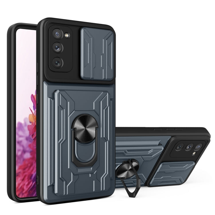 Camera Cover Phone Case with Card Slot & Holder, For Samsung Galaxy A02 / M02, For Samsung Galaxy A02s EU Version, For Samsung Galaxy A32, For Samsung Galaxy S20 FE, For Samsung Galaxy S20+, For Samsung Galaxy S21 Ultra 5G