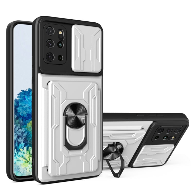 Camera Cover Phone Case with Card Slot & Holder, For Samsung Galaxy A02 / M02, For Samsung Galaxy A02s EU Version, For Samsung Galaxy A32, For Samsung Galaxy S20 FE, For Samsung Galaxy S20+, For Samsung Galaxy S21 Ultra 5G