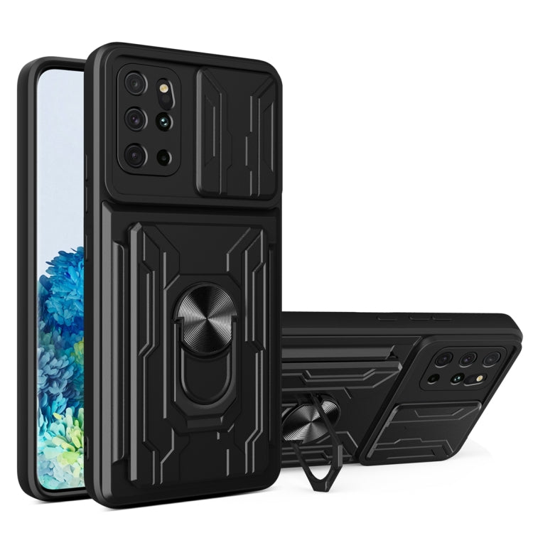 Camera Cover Phone Case with Card Slot & Holder, For Samsung Galaxy A02 / M02, For Samsung Galaxy A02s EU Version, For Samsung Galaxy A32, For Samsung Galaxy S20 FE, For Samsung Galaxy S20+, For Samsung Galaxy S21 Ultra 5G
