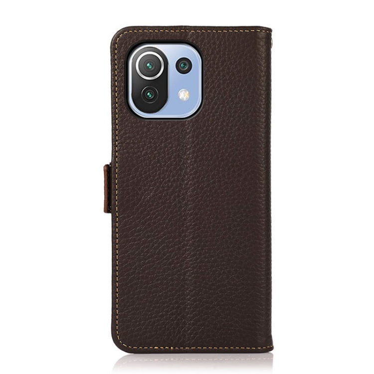 KHAZNEH Side-Magnetic Litchi Genuine Leather RFID Phone Case, For Xiaomi Mi 11 Lite 5G / Mi 11 Lite, For Xiaomi Mi 11, For Xiaomi Mi 11T / Mi 11T Pro, For Xiaomi Redmi Note 10 5G, For Xiaomi Redmi Note 10 Pro, For Xiaomi Redmi K40 Pro / Poco F3        ...