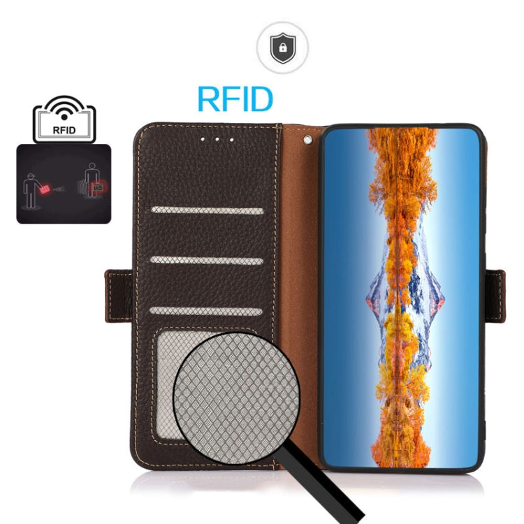 KHAZNEH Side-Magnetic Litchi Genuine Leather RFID Phone Case, For Xiaomi Mi 11 Lite 5G / Mi 11 Lite, For Xiaomi Mi 11, For Xiaomi Mi 11T / Mi 11T Pro, For Xiaomi Redmi Note 10 5G, For Xiaomi Redmi Note 10 Pro, For Xiaomi Redmi K40 Pro / Poco F3        ...