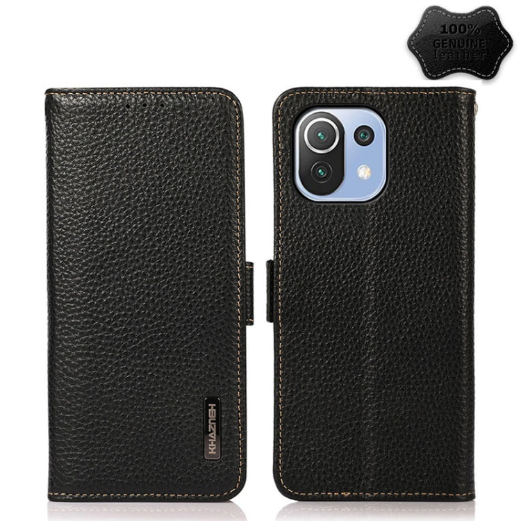 KHAZNEH Side-Magnetic Litchi Genuine Leather RFID Phone Case, For Xiaomi Mi 11 Lite 5G / Mi 11 Lite, For Xiaomi Mi 11, For Xiaomi Mi 11T / Mi 11T Pro, For Xiaomi Redmi Note 10 5G, For Xiaomi Redmi Note 10 Pro, For Xiaomi Redmi K40 Pro / Poco F3        ...
