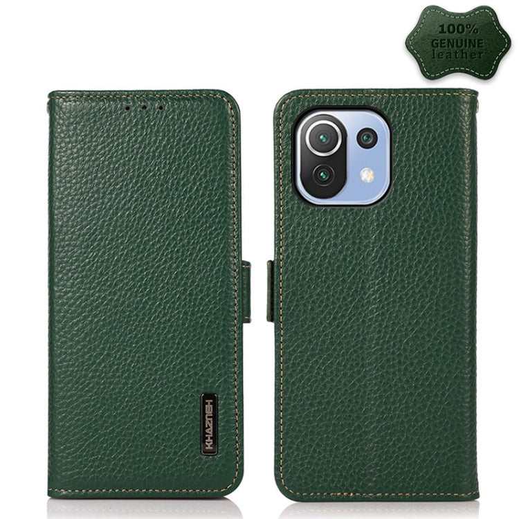 KHAZNEH Side-Magnetic Litchi Genuine Leather RFID Phone Case, For Xiaomi Mi 11 Lite 5G / Mi 11 Lite, For Xiaomi Mi 11, For Xiaomi Mi 11T / Mi 11T Pro, For Xiaomi Redmi Note 10 5G, For Xiaomi Redmi Note 10 Pro, For Xiaomi Redmi K40 Pro / Poco F3        ...