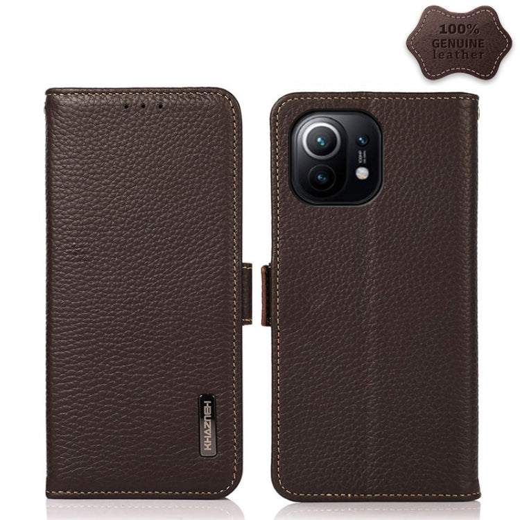 KHAZNEH Side-Magnetic Litchi Genuine Leather RFID Phone Case, For Xiaomi Mi 11 Lite 5G / Mi 11 Lite, For Xiaomi Mi 11, For Xiaomi Mi 11T / Mi 11T Pro, For Xiaomi Redmi Note 10 5G, For Xiaomi Redmi Note 10 Pro, For Xiaomi Redmi K40 Pro / Poco F3        ...