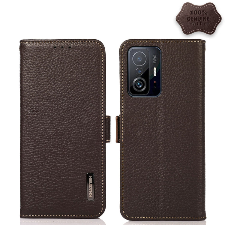 KHAZNEH Side-Magnetic Litchi Genuine Leather RFID Phone Case, For Xiaomi Mi 11 Lite 5G / Mi 11 Lite, For Xiaomi Mi 11, For Xiaomi Mi 11T / Mi 11T Pro, For Xiaomi Redmi Note 10 5G, For Xiaomi Redmi Note 10 Pro, For Xiaomi Redmi K40 Pro / Poco F3        ...