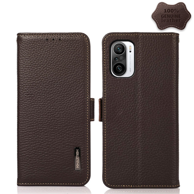 KHAZNEH Side-Magnetic Litchi Genuine Leather RFID Phone Case, For Xiaomi Mi 11 Lite 5G / Mi 11 Lite, For Xiaomi Mi 11, For Xiaomi Mi 11T / Mi 11T Pro, For Xiaomi Redmi Note 10 5G, For Xiaomi Redmi Note 10 Pro, For Xiaomi Redmi K40 Pro / Poco F3        ...