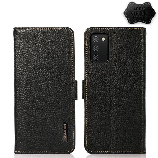 KHAZNEH Side-Magnetic Litchi Genuine Leather RFID Phone Case, For Samsung Galaxy A02s EU Version, For Samsung Galaxy A02s Global Version, For Samsung Galaxy A03s 166mm Version, For Samsung Galaxy A12 5G, For Samsung Galaxy A22 4G                       ...