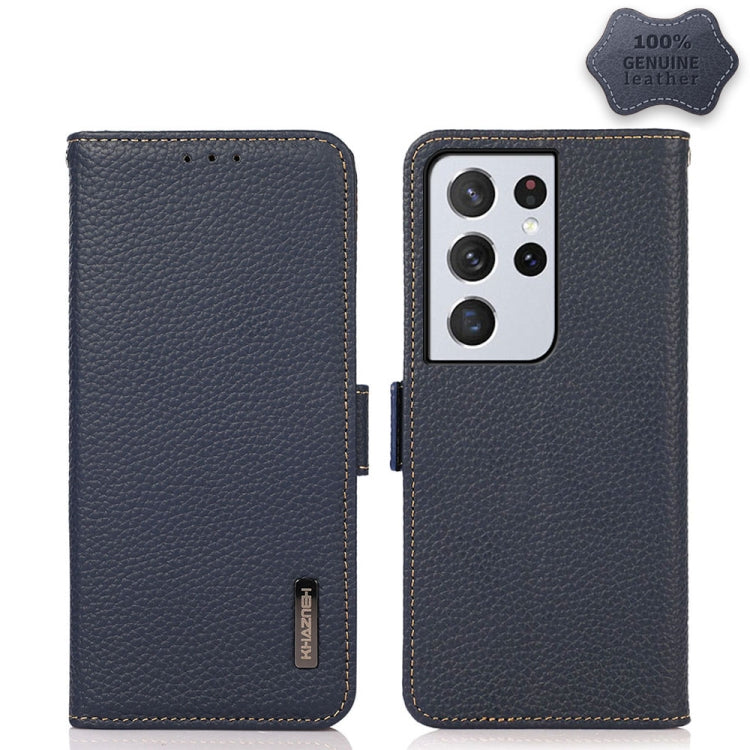KHAZNEH Side-Magnetic Litchi Genuine Leather RFID Phone Case, For Samsung Galaxy S21 Ultra 5G, For Samsung Galaxy S22+ 5G, For Samsung Galaxy S22 5G, For Samsung Galaxy S22 Ultra 5G, For Samsung Galaxy Xcover 5, For Samsung Galaxy A03 164mm Version    ...