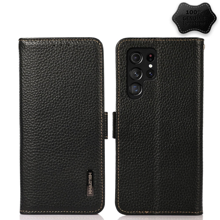 KHAZNEH Side-Magnetic Litchi Genuine Leather RFID Phone Case, For Samsung Galaxy S21 Ultra 5G, For Samsung Galaxy S22+ 5G, For Samsung Galaxy S22 5G, For Samsung Galaxy S22 Ultra 5G, For Samsung Galaxy Xcover 5, For Samsung Galaxy A03 164mm Version    ...
