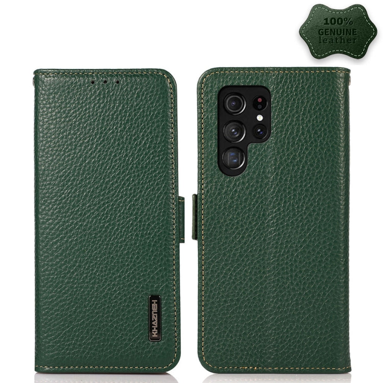KHAZNEH Side-Magnetic Litchi Genuine Leather RFID Phone Case, For Samsung Galaxy S21 Ultra 5G, For Samsung Galaxy S22+ 5G, For Samsung Galaxy S22 5G, For Samsung Galaxy S22 Ultra 5G, For Samsung Galaxy Xcover 5, For Samsung Galaxy A03 164mm Version    ...