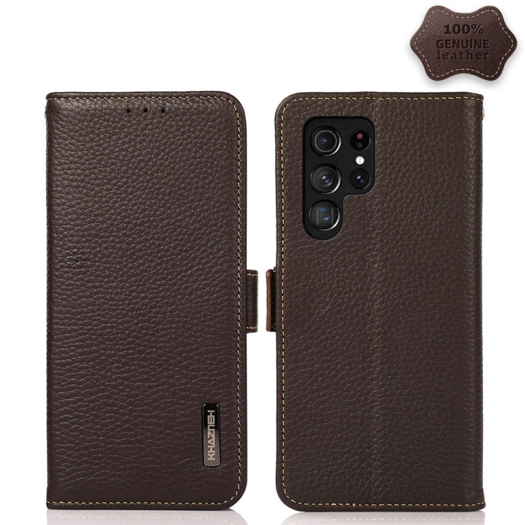 KHAZNEH Side-Magnetic Litchi Genuine Leather RFID Phone Case, For Samsung Galaxy S21 Ultra 5G, For Samsung Galaxy S22+ 5G, For Samsung Galaxy S22 5G, For Samsung Galaxy S22 Ultra 5G, For Samsung Galaxy Xcover 5, For Samsung Galaxy A03 164mm Version    ...
