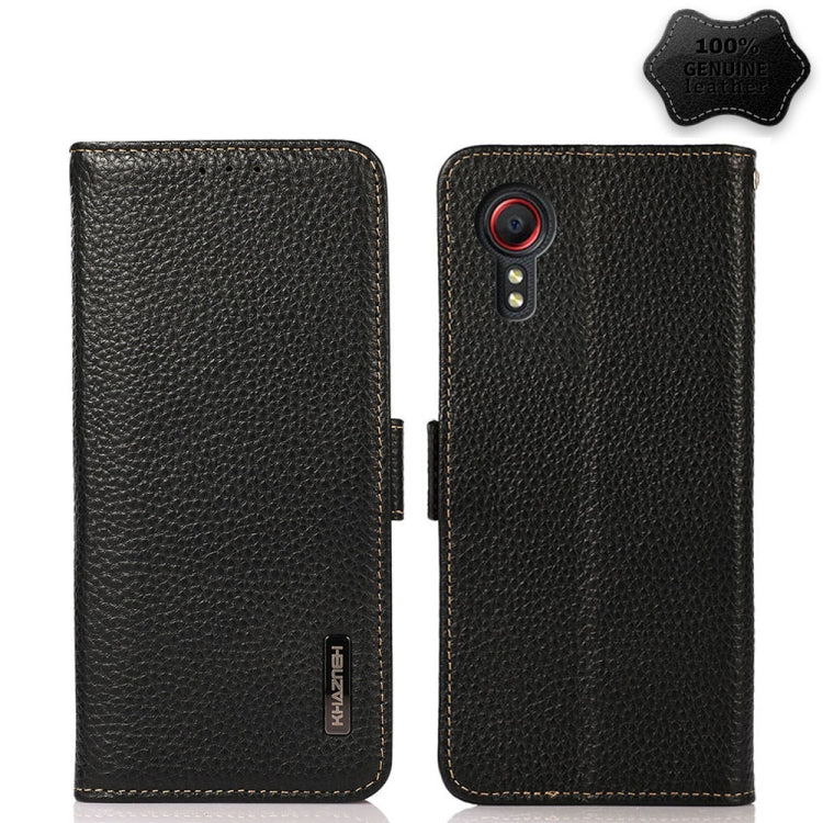 KHAZNEH Side-Magnetic Litchi Genuine Leather RFID Phone Case, For Samsung Galaxy S21 Ultra 5G, For Samsung Galaxy S22+ 5G, For Samsung Galaxy S22 5G, For Samsung Galaxy S22 Ultra 5G, For Samsung Galaxy Xcover 5, For Samsung Galaxy A03 164mm Version    ...