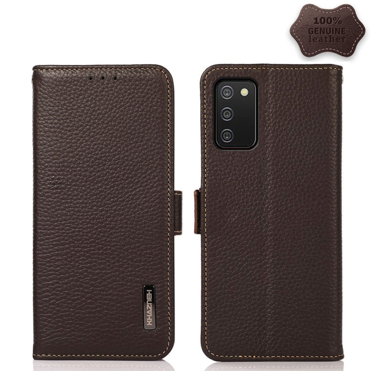 KHAZNEH Side-Magnetic Litchi Genuine Leather RFID Phone Case, For Samsung Galaxy S21 Ultra 5G, For Samsung Galaxy S22+ 5G, For Samsung Galaxy S22 5G, For Samsung Galaxy S22 Ultra 5G, For Samsung Galaxy Xcover 5, For Samsung Galaxy A03 164mm Version    ...