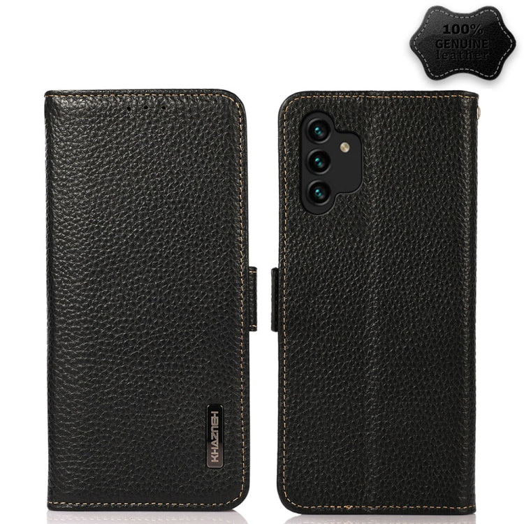KHAZNEH Side-Magnetic Litchi Genuine Leather RFID Phone Case, For Samsung Galaxy S21 Ultra 5G, For Samsung Galaxy S22+ 5G, For Samsung Galaxy S22 5G, For Samsung Galaxy S22 Ultra 5G, For Samsung Galaxy Xcover 5, For Samsung Galaxy A03 164mm Version    ...