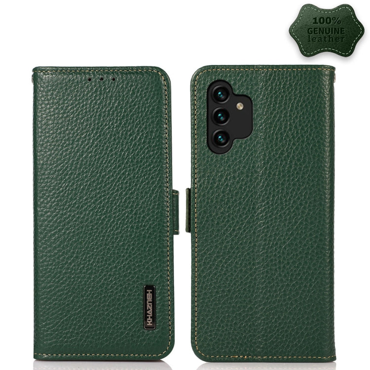 KHAZNEH Side-Magnetic Litchi Genuine Leather RFID Phone Case, For Samsung Galaxy S21 Ultra 5G, For Samsung Galaxy S22+ 5G, For Samsung Galaxy S22 5G, For Samsung Galaxy S22 Ultra 5G, For Samsung Galaxy Xcover 5, For Samsung Galaxy A03 164mm Version    ...