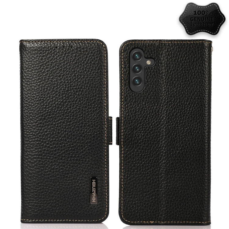 KHAZNEH Side-Magnetic Litchi Genuine Leather RFID Phone Case, For Samsung Galaxy S21 Ultra 5G, For Samsung Galaxy S22+ 5G, For Samsung Galaxy S22 5G, For Samsung Galaxy S22 Ultra 5G, For Samsung Galaxy Xcover 5, For Samsung Galaxy A03 164mm Version    ...