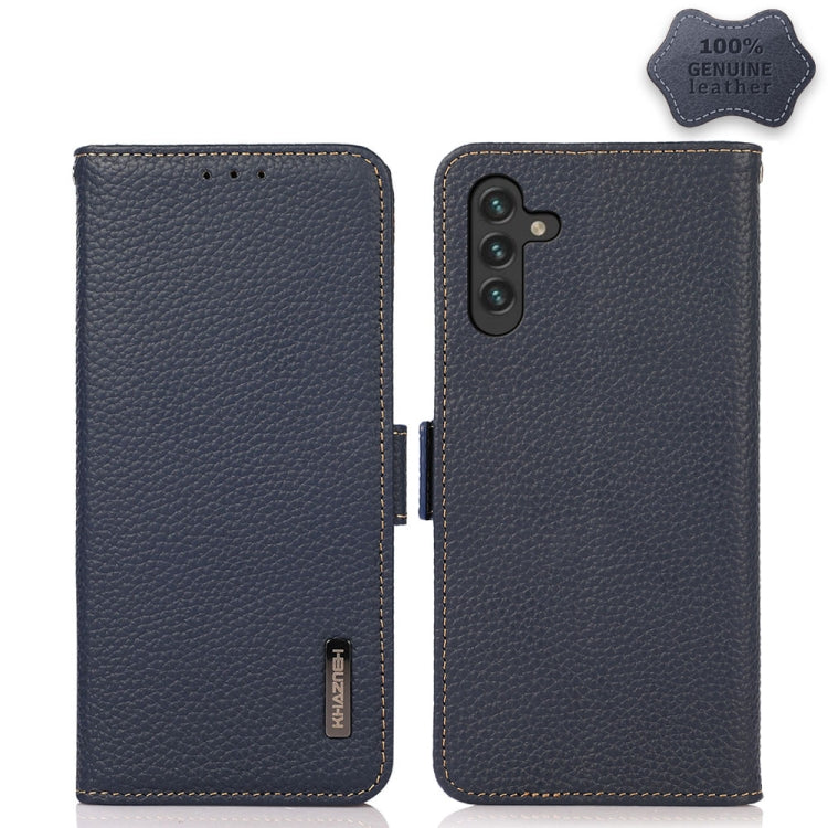 KHAZNEH Side-Magnetic Litchi Genuine Leather RFID Phone Case, For Samsung Galaxy S21 Ultra 5G, For Samsung Galaxy S22+ 5G, For Samsung Galaxy S22 5G, For Samsung Galaxy S22 Ultra 5G, For Samsung Galaxy Xcover 5, For Samsung Galaxy A03 164mm Version    ...