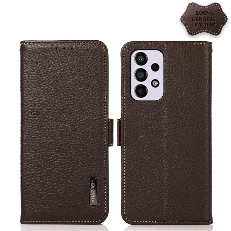 KHAZNEH Side-Magnetic Litchi Genuine Leather RFID Phone Case, For Samsung Galaxy S21 Ultra 5G, For Samsung Galaxy S22+ 5G, For Samsung Galaxy S22 5G, For Samsung Galaxy S22 Ultra 5G, For Samsung Galaxy Xcover 5, For Samsung Galaxy A03 164mm Version    ...
