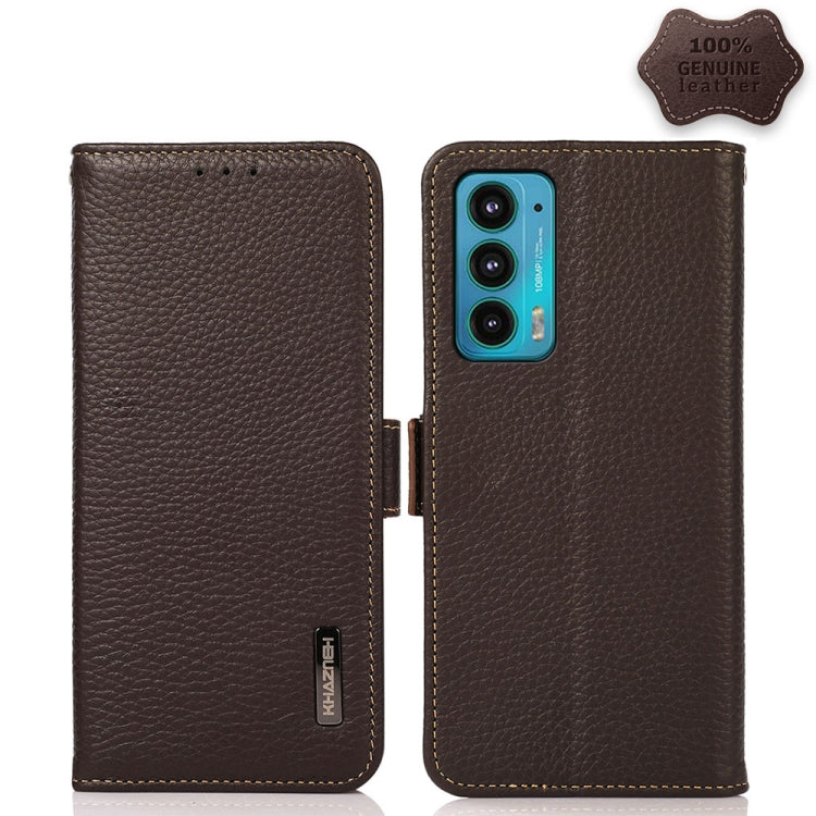 KHAZNEH Side-Magnetic Litchi Genuine Leather RFID Case, For Google Pixel 6 Pro, For Google Pixel 6, For Google Pixel 6a, For Motorola Edge 2021, For Motorola Edge 20