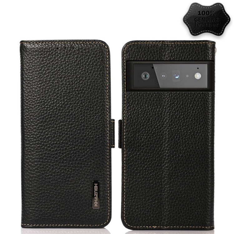 KHAZNEH Side-Magnetic Litchi Genuine Leather RFID Case, For Google Pixel 6 Pro, For Google Pixel 6, For Google Pixel 6a, For Motorola Edge 2021, For Motorola Edge 20