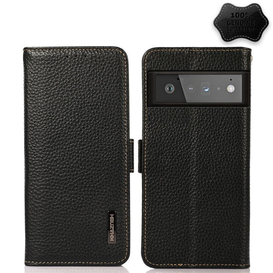 KHAZNEH Side-Magnetic Litchi Genuine Leather RFID Case, For Google Pixel 6 Pro, For Google Pixel 6, For Google Pixel 6a, For Motorola Edge 2021, For Motorola Edge 20