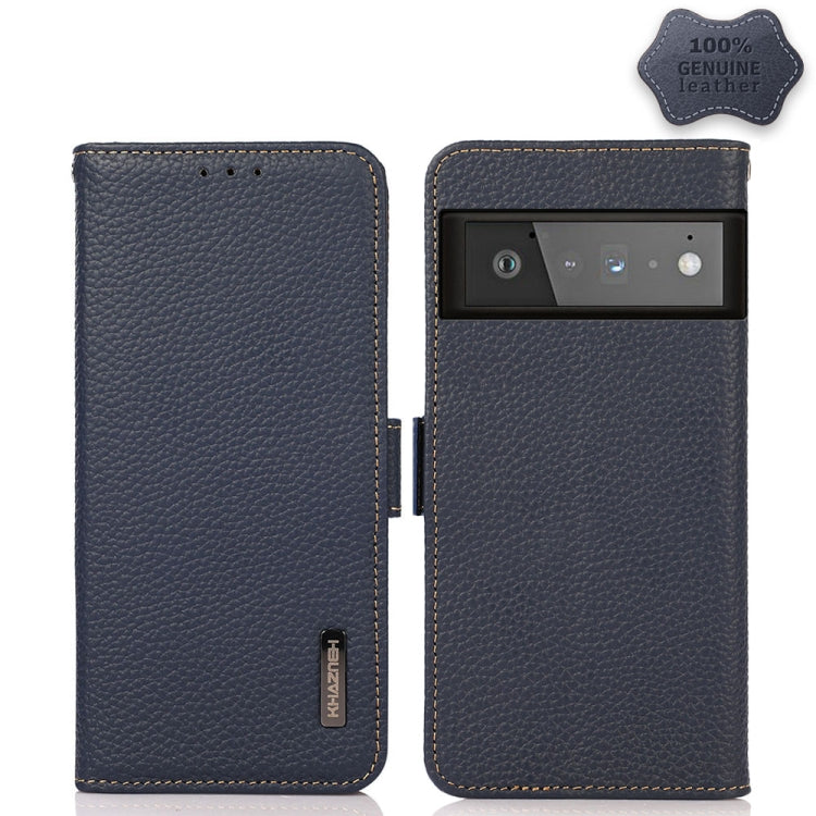 KHAZNEH Side-Magnetic Litchi Genuine Leather RFID Case, For Google Pixel 6 Pro, For Google Pixel 6, For Google Pixel 6a, For Motorola Edge 2021, For Motorola Edge 20
