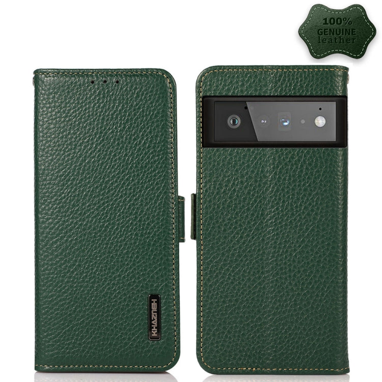 KHAZNEH Side-Magnetic Litchi Genuine Leather RFID Case, For Google Pixel 6 Pro, For Google Pixel 6, For Google Pixel 6a, For Motorola Edge 2021, For Motorola Edge 20