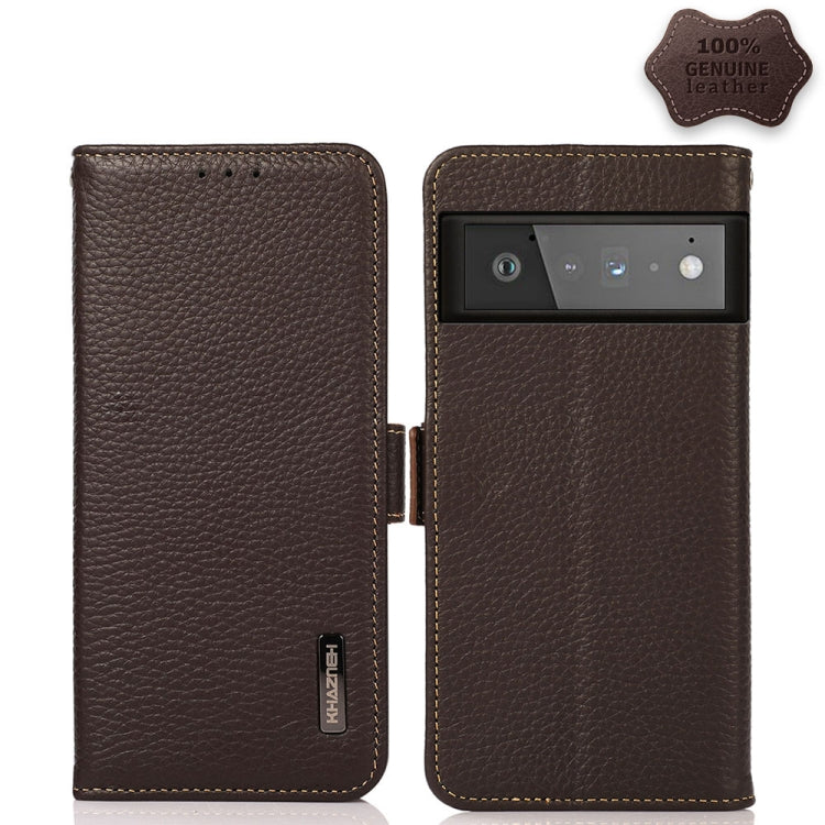 KHAZNEH Side-Magnetic Litchi Genuine Leather RFID Case, For Google Pixel 6 Pro, For Google Pixel 6, For Google Pixel 6a, For Motorola Edge 2021, For Motorola Edge 20