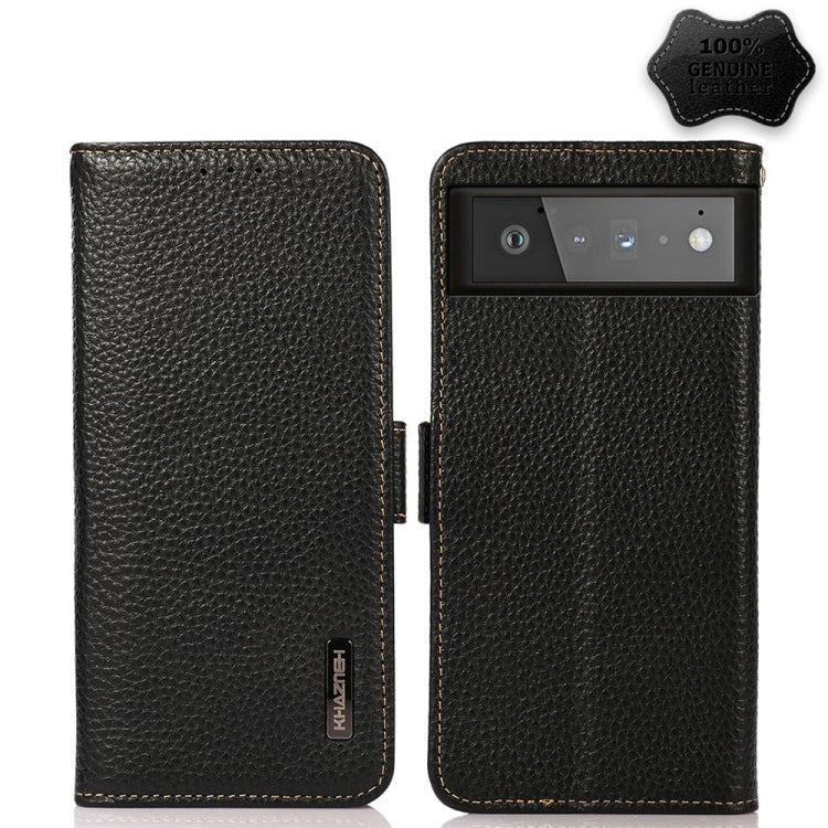 KHAZNEH Side-Magnetic Litchi Genuine Leather RFID Case, For Google Pixel 6 Pro, For Google Pixel 6, For Google Pixel 6a, For Motorola Edge 2021, For Motorola Edge 20