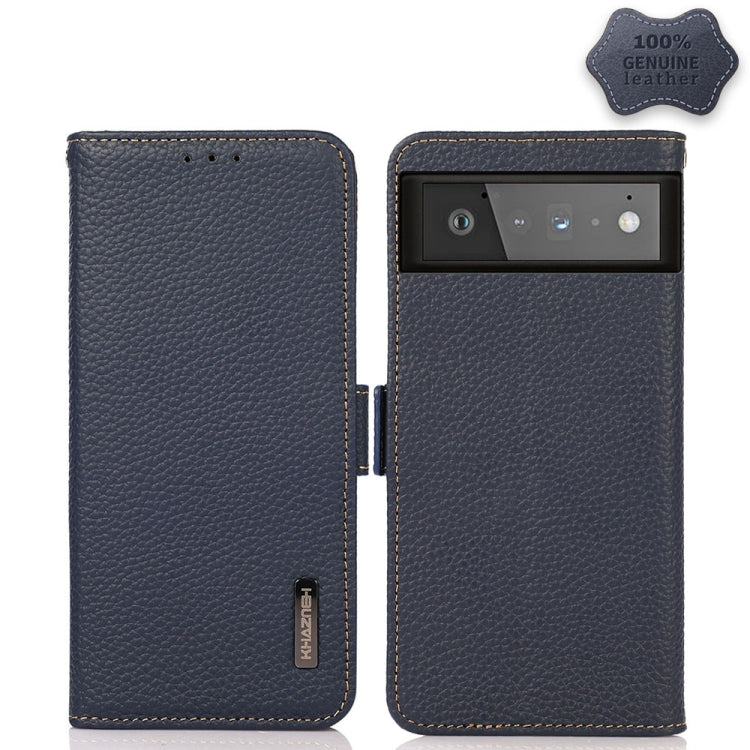 KHAZNEH Side-Magnetic Litchi Genuine Leather RFID Case, For Google Pixel 6 Pro, For Google Pixel 6, For Google Pixel 6a, For Motorola Edge 2021, For Motorola Edge 20