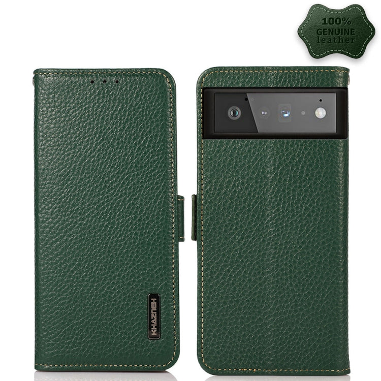 KHAZNEH Side-Magnetic Litchi Genuine Leather RFID Case, For Google Pixel 6 Pro, For Google Pixel 6, For Google Pixel 6a, For Motorola Edge 2021, For Motorola Edge 20