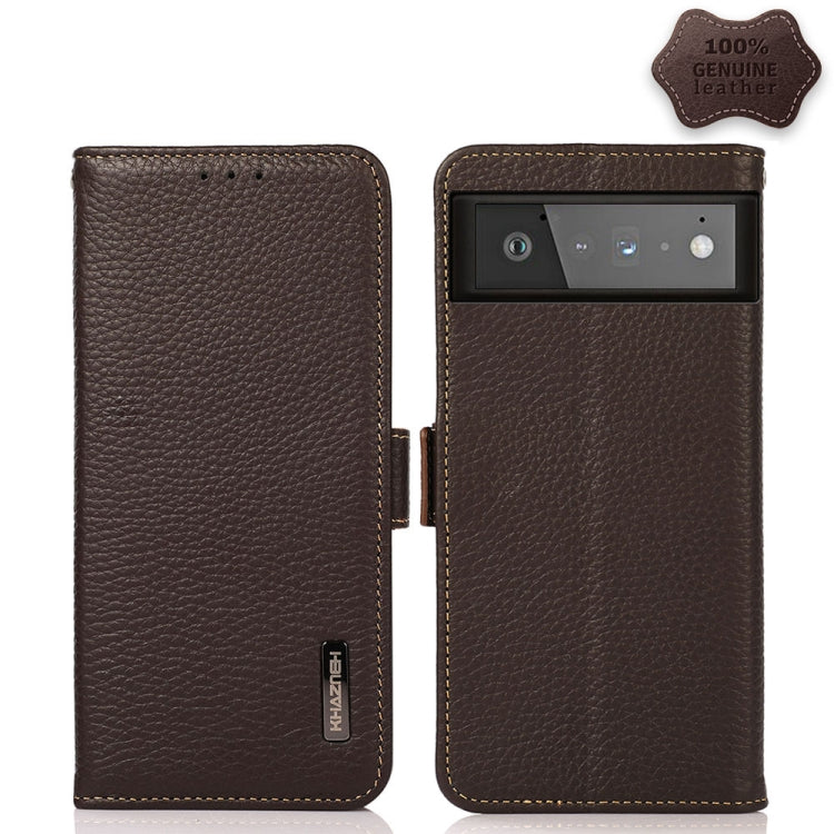 KHAZNEH Side-Magnetic Litchi Genuine Leather RFID Case, For Google Pixel 6 Pro, For Google Pixel 6, For Google Pixel 6a, For Motorola Edge 2021, For Motorola Edge 20