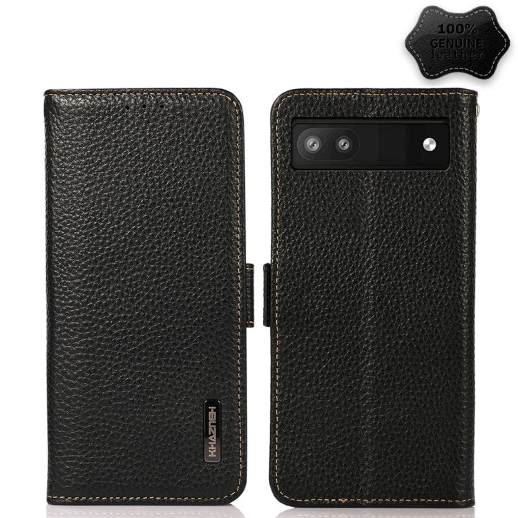 KHAZNEH Side-Magnetic Litchi Genuine Leather RFID Case, For Google Pixel 6 Pro, For Google Pixel 6, For Google Pixel 6a, For Motorola Edge 2021, For Motorola Edge 20