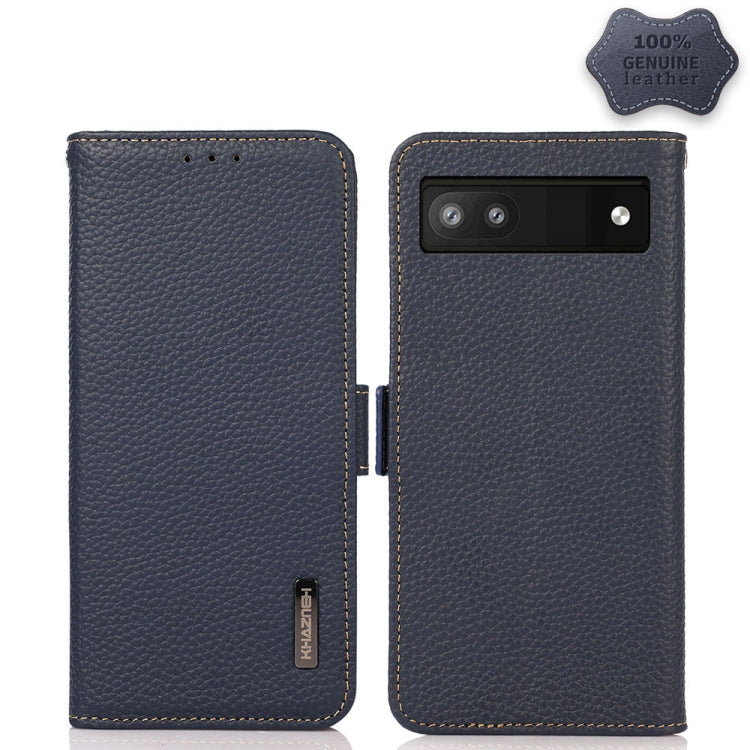 KHAZNEH Side-Magnetic Litchi Genuine Leather RFID Case, For Google Pixel 6 Pro, For Google Pixel 6, For Google Pixel 6a, For Motorola Edge 2021, For Motorola Edge 20