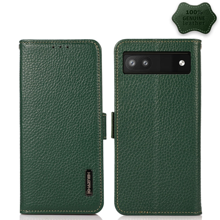 KHAZNEH Side-Magnetic Litchi Genuine Leather RFID Case, For Google Pixel 6 Pro, For Google Pixel 6, For Google Pixel 6a, For Motorola Edge 2021, For Motorola Edge 20