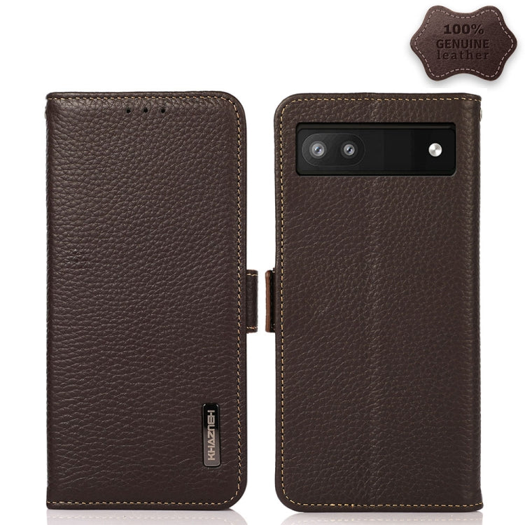KHAZNEH Side-Magnetic Litchi Genuine Leather RFID Case, For Google Pixel 6 Pro, For Google Pixel 6, For Google Pixel 6a, For Motorola Edge 2021, For Motorola Edge 20