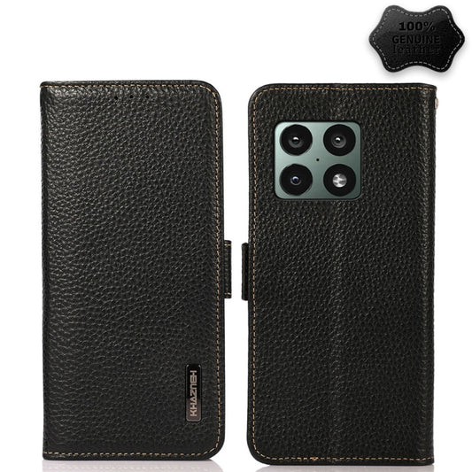 KHAZNEH Side-Magnetic Litchi Genuine Leather RFID Phone Case, For OnePlus 10 Pro 5G, For OnePlus N20 5G, For OnePlus 9 Pro, For OnePlus 9, For OnePlus 9R, For OnePlus 9RT 5G, For OnePlus Nord 2 5G, For OnePlus Nord CE 5G, For OnePlus Nord N200 5G