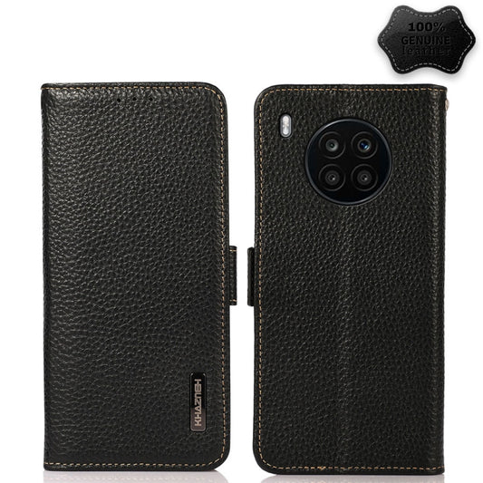 KHAZNEH Side-Magnetic Litchi Genuine Leather RFID Phone Case, For Honor 10X Lite, For Honor 50 Lite / Huawei nova 8i, For Honor 50 Pro, For Honor 50 SE, For Honor 50, For Honor 60 Pro, For Honor 60, For Huawei Mate 40 Pro, For Huawei P Smart 2021