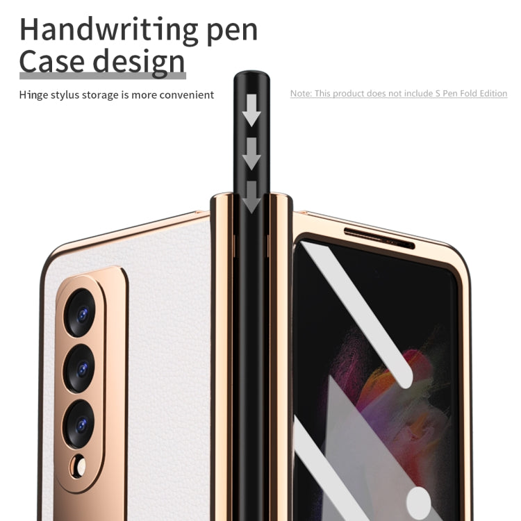 Electroplated Hinge Pen Slot Lychee Phone Case, For Samsung Galaxy Z Fold3 5G