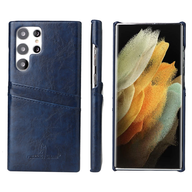 Fierre Shann Retro Oil Wax Texture PU Leather Phone Case with Card Slots, For Samsung Galaxy S22 Ultra 5G, For Samsung Galaxy S22+ 5G, For Samsung Galaxy S22 5G