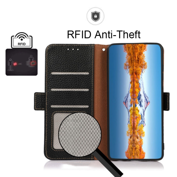 KHAZNEH Side-Magnetic Litchi Genuine Leather RFID Phone Case, For OPPO Reno7 SE 5G, For Xiaomi Redmi Note 11 4G / Note 11S, For Samsung Galaxy A23 5G