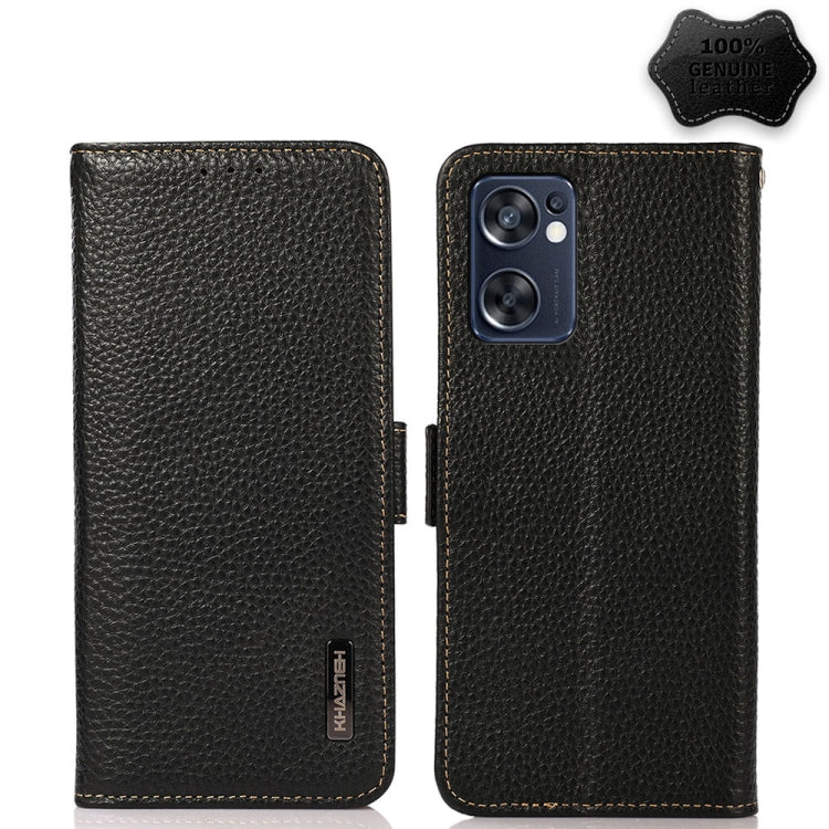 KHAZNEH Side-Magnetic Litchi Genuine Leather RFID Phone Case, For OPPO Reno7 SE 5G, For Xiaomi Redmi Note 11 4G / Note 11S, For Samsung Galaxy A23 5G