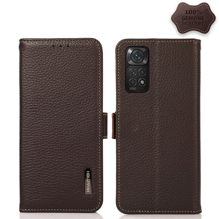 KHAZNEH Side-Magnetic Litchi Genuine Leather RFID Phone Case, For OPPO Reno7 SE 5G, For Xiaomi Redmi Note 11 4G / Note 11S, For Samsung Galaxy A23 5G