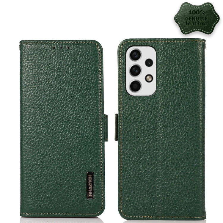 KHAZNEH Side-Magnetic Litchi Genuine Leather RFID Phone Case, For OPPO Reno7 SE 5G, For Xiaomi Redmi Note 11 4G / Note 11S, For Samsung Galaxy A23 5G