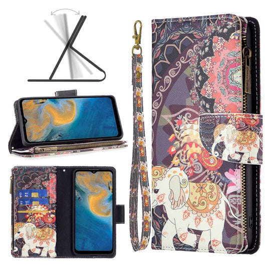 Colored Drawing Pattern Zipper Leather Phone Case, For ZTE Blade A51, For ZTE Blade A71
