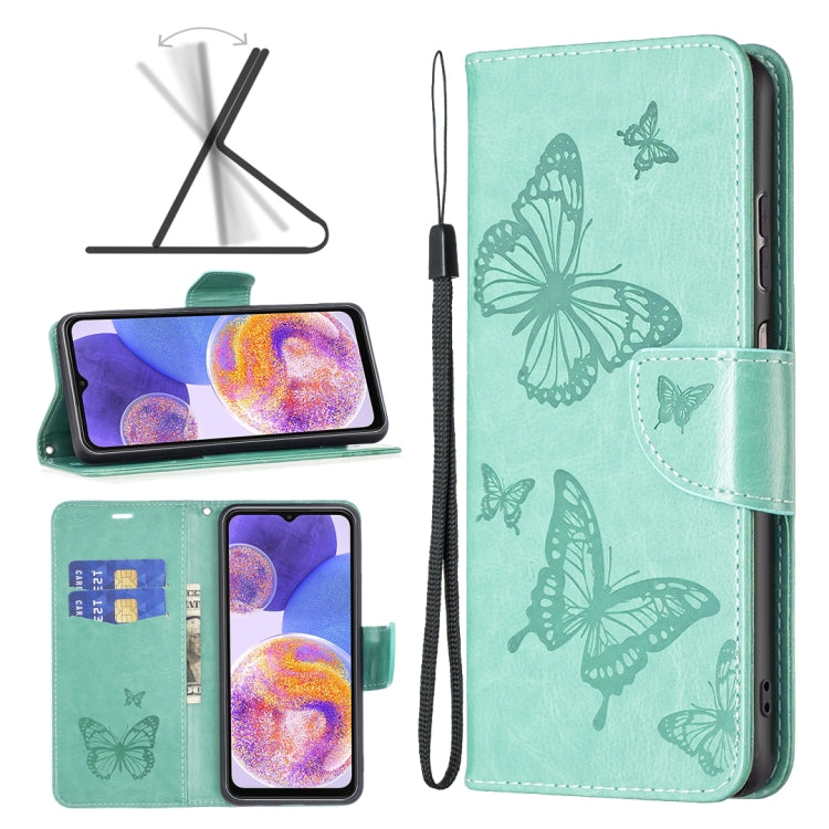 Two Butterflies Embossing Leather Phone Case, For Xiaomi Redmi Note 11 Global, For Samsung Galaxy A23 5G